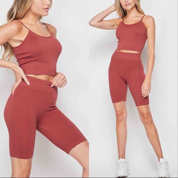SEAMLESS SLIM FIT TANK AND BIKE SHORT SET - VINTAGE BLUSH - Picture 2 of 5